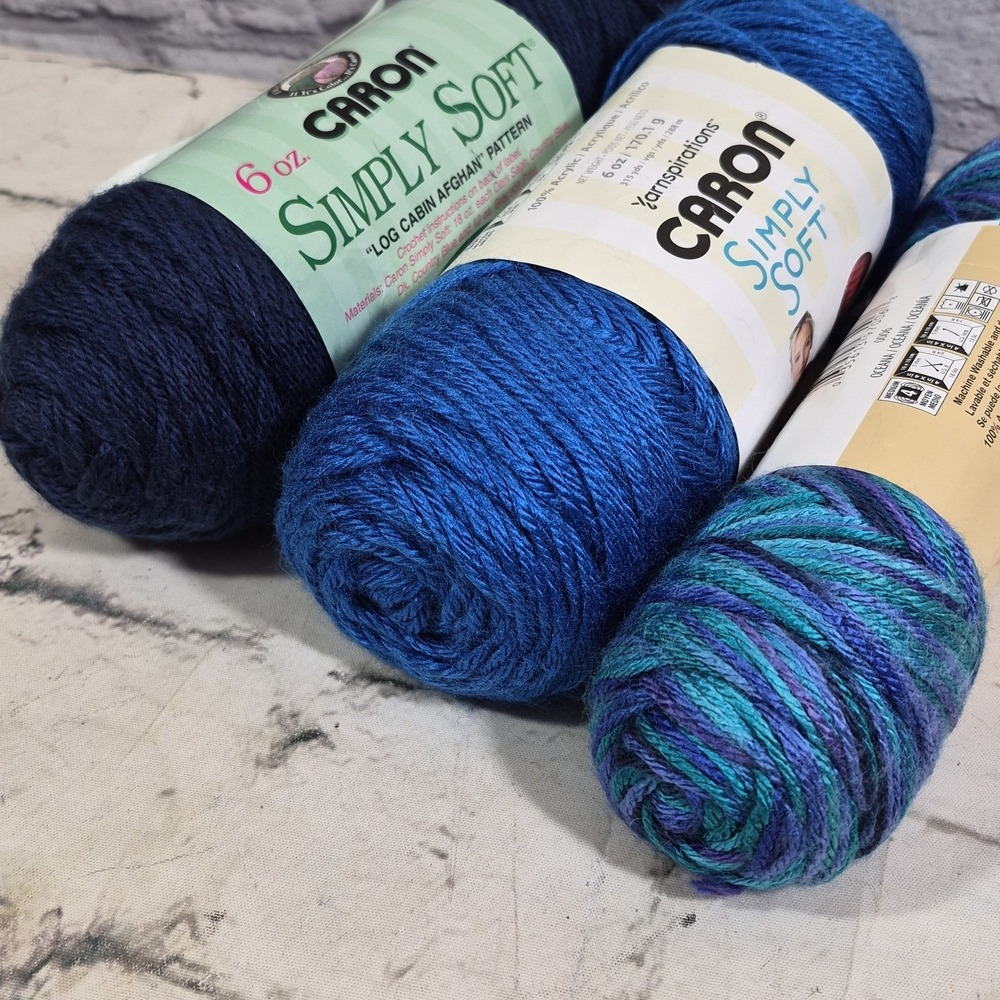 Caron Simply Soft Yarn 100% Acrylic 4-6 oz Skeins Assorted Blues Lot Of 3 - Picture 2 of 9